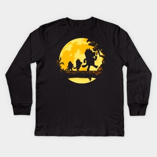 Bluey Walking Under Yellow Moon Kids Long Sleeve T-Shirt